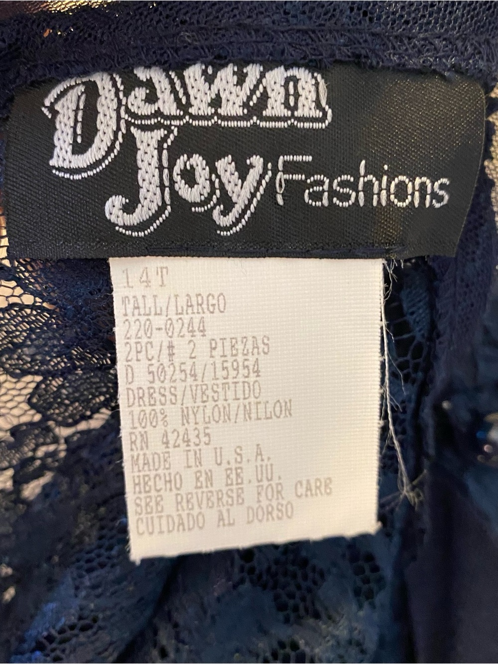 Vintage Elegant Navy Blue Lace Maxi Dress w Sheer Yoke by Dawn Joy NWT Deadstock - Picture 4 of 8